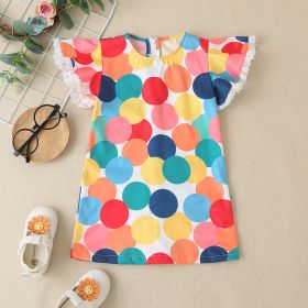 Baby Colorful Polka Dot Pattern Butterfly Sleeves Cute Dress - 110 (3-5Y) - Pink