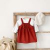 Baby Girl Solid Color Corduroy Fabric Tops Combo Bear Embroidery Straps Dress 2-Piece Sets - 66 (3-6M) - Red