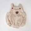 Baby Solid Color Bear Patched Design Plush Strap Sleeveless Onesies - 66 (3-6M) - Brown