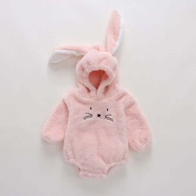 Baby Embroidered Pattern Rabbit Ear Design Thickened Onesies Bodysuit - 90 (12-24M) - Pink