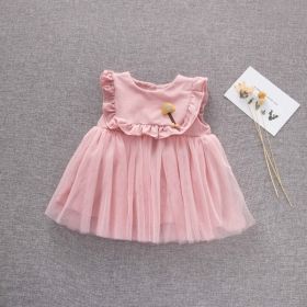 Baby Girl Solid Color Mesh Patchwork Design Sleeveless Patched Mesh Dress - 100 (2-3Y) - Pink