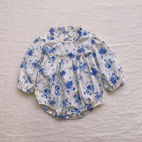 Baby Flower Pattern Stand Collar Long Sleeve Onesies - 80 (9-12M) - Blue