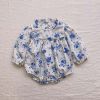 Baby Flower Pattern Stand Collar Long Sleeve Onesies - 66 (3-6M) - Blue