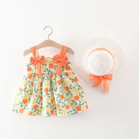 Baby Girl Flower Pattern Bow Patched Design Beautiful Dress - 90 (12-24M) - Orange