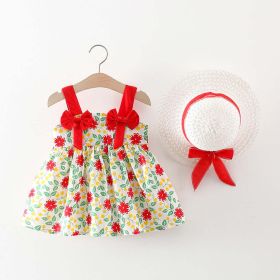 Baby Girl Flower Pattern Bow Patched Design Beautiful Dress - 100 (2-3Y) - Red