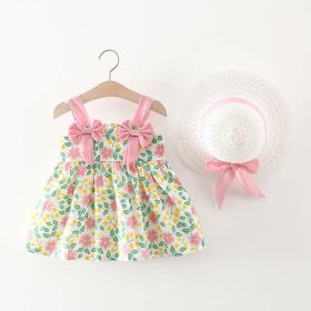 Baby Girl Flower Pattern Bow Patched Design Beautiful Dress - 90 (12-24M) - Pink