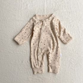 Baby Flower Pattern & Solid Color Lace Design Button Front Jumpsuit - 80 (9-12M) - Apricot