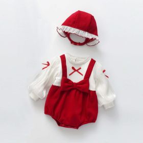 Baby False Pieces Design Bow Patched Design Long Sleeve Onesies - 59 (0-3M) - Red