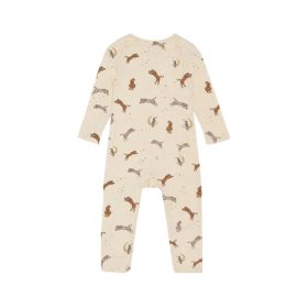 Baby Floral & Animals Print Pattern Long Sleeves Soft Jumpsuit - 80 (9-12M) - Apricot