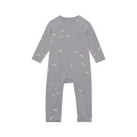 Baby Floral & Animals Print Pattern Long Sleeves Soft Jumpsuit - 80 (9-12M) - Grey