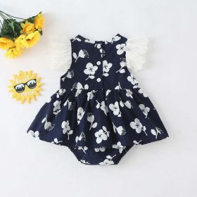 Baby Girls Floral Print Single Breasted Design O-Neck Sleeveless Onesies Dress In Summer - 73 (6-9M) - Black