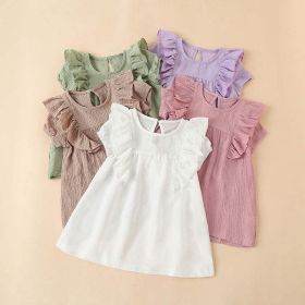 Baby Solid Color Ruffle Design Simple Style Summer Dress - 110 (3-5Y) - Pink