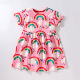 Baby Girl Rainbow Graphic Short Sleeve Round Neck Dress - 130 (7-8Y) - Pink