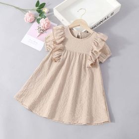 Baby Solid Color Ruffle Design Simple Style Summer Dress - 110 (3-5Y) - Khaki