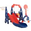 5 in 1 Slide and Swing Playing Set, Toddler Extra-Long Slide with 2 Basketball Hoops, Football, Ringtoss, Indoor Outdoor - red+blue