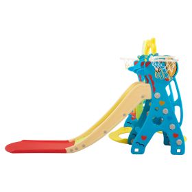 5 in 1 Slide and Swing Playing Set, Toddler Extra-Long Slide with 2 Basketball Hoops, Football, Ringtoss, Indoor Outdoor XH - yellow blue