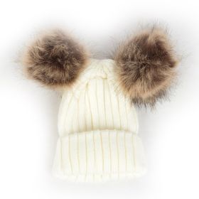 Children Pom Pom Bobble Hat Accessories - A-White