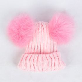 Children Pom Pom Bobble Hat Accessories - B-Pink