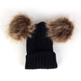 Children Pom Pom Bobble Hat Accessories - A-Black