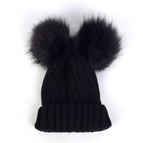 Children Pom Pom Bobble Hat Accessories - B-Black