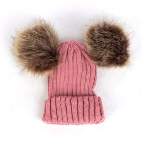 Children Pom Pom Bobble Hat Accessories - A-Dark Pink