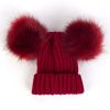 Children Pom Pom Bobble Hat Accessories - A-Red