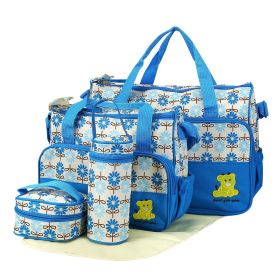 5PCS Baby Nappy Diaper Bags Set Mummy Diaper Shoulder Bags w/ Nappy Changing Pad Insulated Pockets Travel Tote Bags - Blue