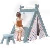 Kids Play Tent - 4 in 1 Teepee Tent with Stool and Climber, Foldable Playhouse Tent for Boys & Girls - as Pic