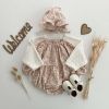 Baby Ditsy Flower Graphic Long Sleeves Flesh Style Cotton Bodysuit With Hat - 66 (3-6M) - Pink