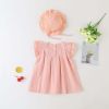 Baby Girl 1pcs Solid Color Flounce Sleeves Bow Tie Dress & Hat - 66 (3-6M) - Pink