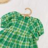 Baby Girls Plaid Pattern Pull-Sleeved Design O-Neck Long Dress In Summer - 80 (9-12M) - Green