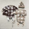 Baby Plaid Graphic Long Sleeve Crewneck Knit Thickened Onesies - 66 (3-6M) - Coffee