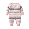 Baby Girl Pink Striped Pattern Embroidered Design Knitted Jumpsuit - 59 (0-3M) - Pink