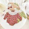 Baby Girl Flower Pattern Labeled Collar Design Long Sleeve Bodysuit - 66 (3-6M) - Red