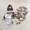 Baby Plaid Graphic Long Sleeve Crewneck Knit Thickened Onesies - 66 (3-6M) - Coffee