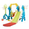 5 in 1 Slide and Swing Playing Set, Toddler Extra-Long Slide with 2 Basketball Hoops, Football, Ringtoss, Indoor Outdoor XH - yellow blue