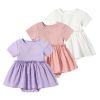 Baby Girls Solid Color Wooden Ear Design Short-Sleeved Dress Onesies In Summer - 59 (0-3M) - White