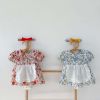 Baby Girls Floral Pattern Lace Patchwork Design Doll Collar Buttoned Puff-Sleeved Dress - 66 (3-6M) - Pink