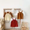 Baby Girl Solid Color Corduroy Fabric Tops Combo Bear Embroidery Straps Dress 2-Piece Sets - 66 (3-6M) - Red