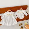 Baby Girl 3D Flower Patched Pattern Solid Color Long Sleeve Onesies Dress - 66 (3-6M) - White