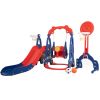 5 in 1 Slide and Swing Playing Set, Toddler Extra-Long Slide with 2 Basketball Hoops, Football, Ringtoss, Indoor Outdoor - red+blue