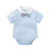 Baby Boy Solid Color Single Breasted Design Onesies With Bow Tie Combo Striped Overalls Shorts Sets - 59 (0-3M) - Blue