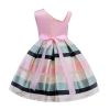 Baby Girl Floral Patched Pattern Striped Tutu Princess Dress One Shoulder Dress - 100 (2-3Y) - Pink