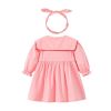 Baby Girl Solid Color A-Line Style Loose Lapel Long Sleeve Dress - 73 (6-9M) - Pink