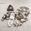 Baby Plaid Graphic Long Sleeve Crewneck Knit Thickened Onesies - 66 (3-6M) - Coffee