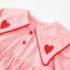 Baby Girl Solid Color Heart Embroidered Design Lapel Cute Bodysuit Onesies - 59 (0-3M) - Pink