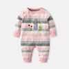 Baby Girl Pink Striped Pattern Embroidered Design Knitted Jumpsuit - 59 (0-3M) - Pink