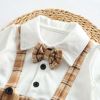 Baby Plaid Pattern False 1 Pieces Design Bow Tie Decoration Bodysuit - 66 (3-6M) - Brown