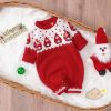 Baby Christmas Embroidered Graphic Side Button Design Knit Long Style Jumpsuit - 59 (0-3M) - Red