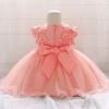 Baby Girl Floral Patched Graphic Mesh Tutu Dress Birthday Baptism Dress - 73 (6-9M) - Pink